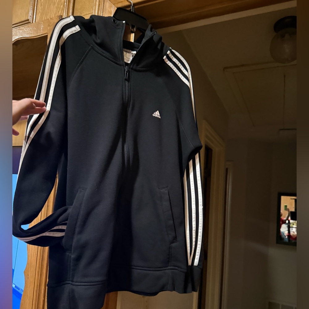 Women’s black & white stripes adidas hoodie size medium